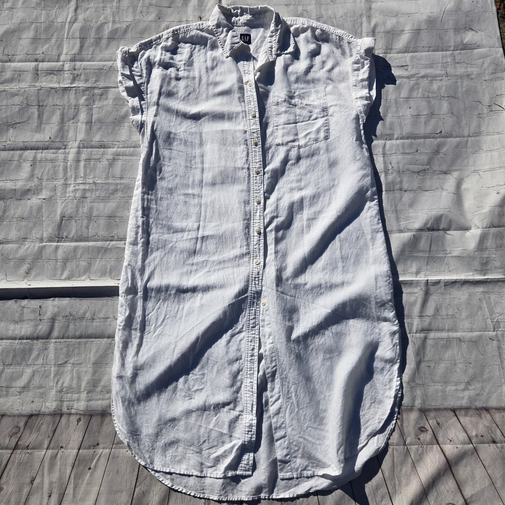 Gap XL White Linen cotton Blend Button Down Shirt Dress minimalist lagenlook